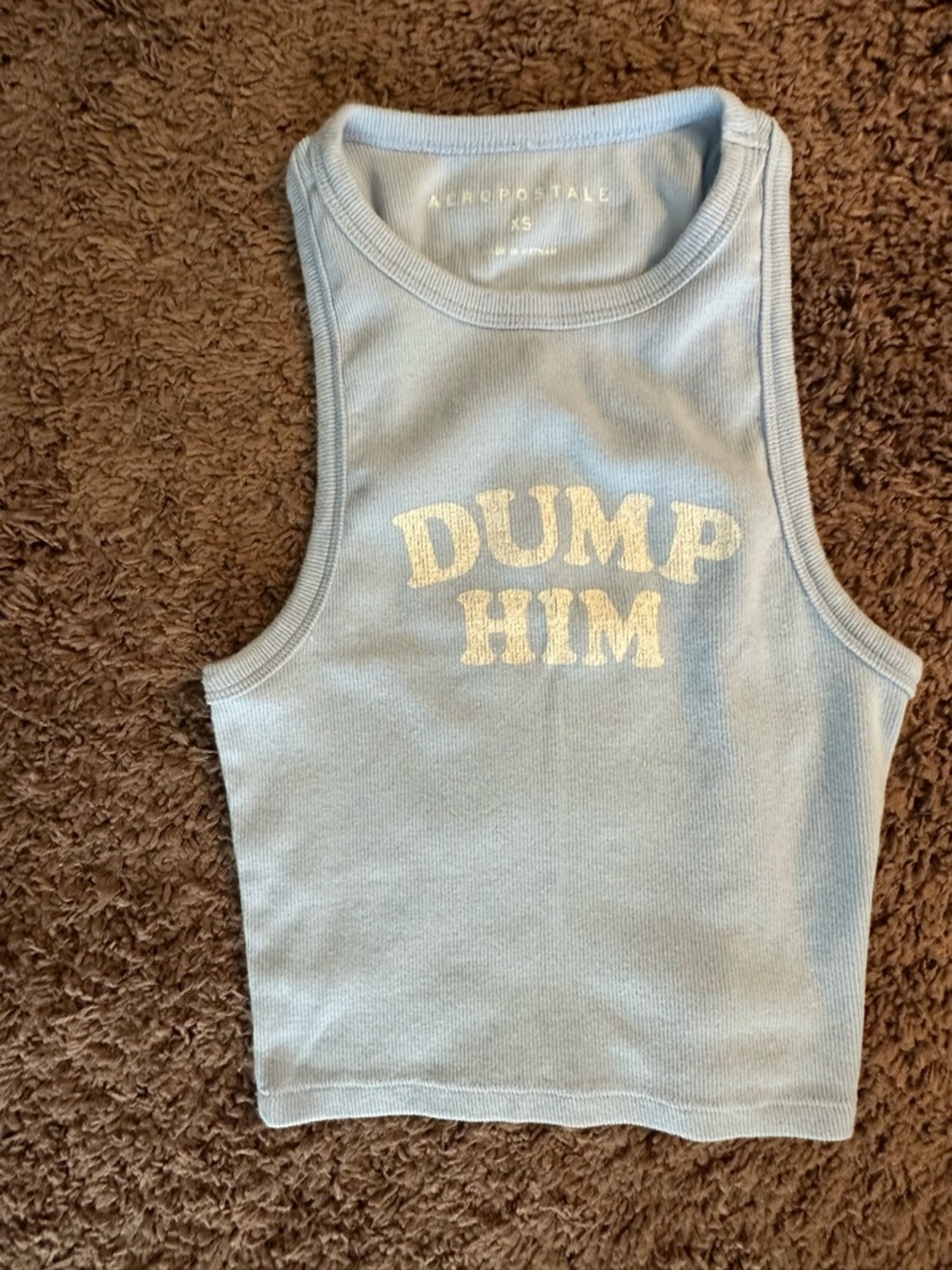 Aeropostale Girls Light Blue Ribbed Tank Top with 'Dump Him' Glitter Text